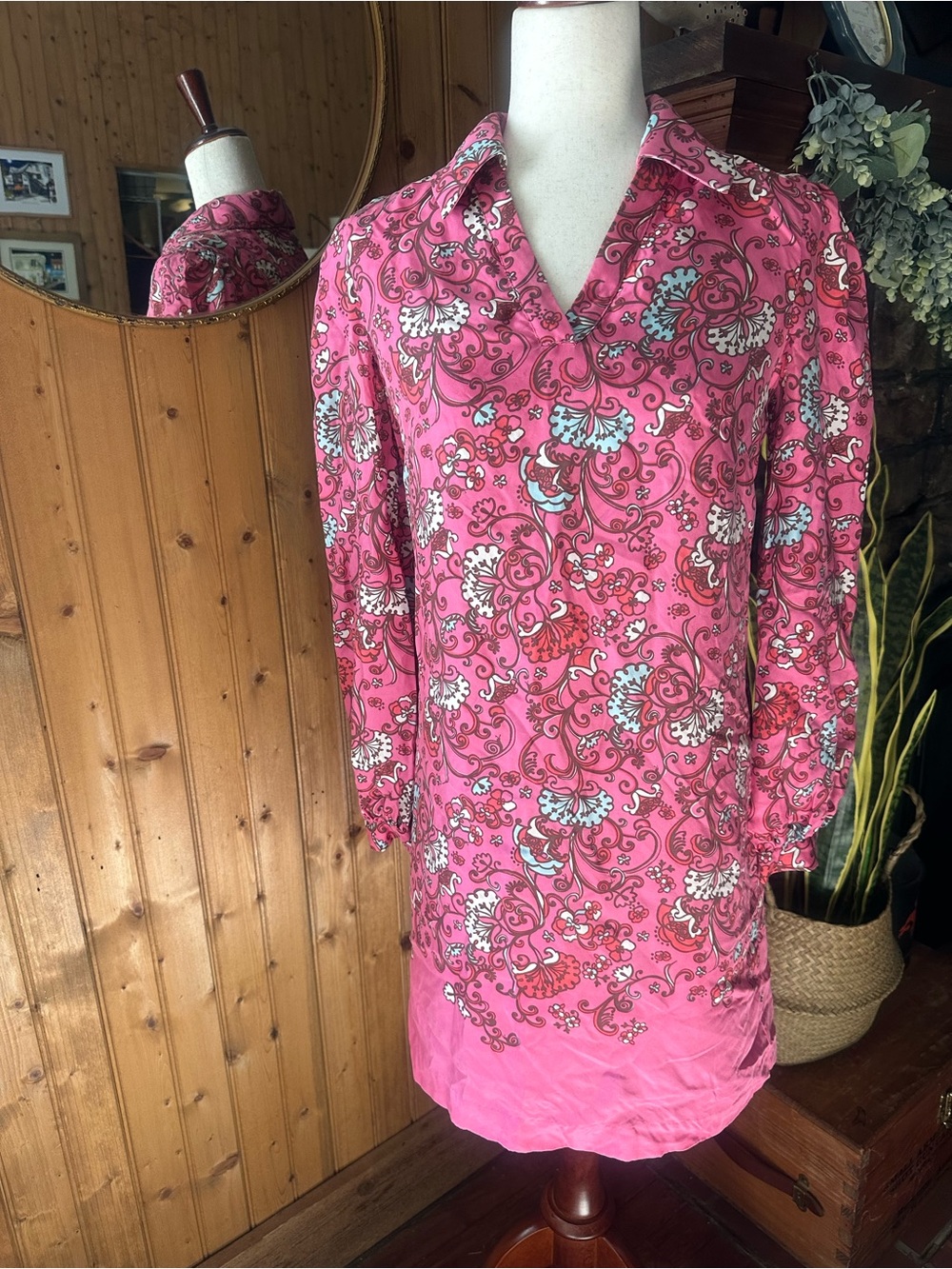 Lilly Pulitzer Pink Floral V-Neck Long-Sleeve Womens Dress